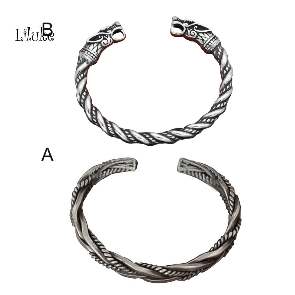 Lk Vòng Tay Nam Hở Màu Trơn Hình Đầu Rồng Xoắn Bằng Thép Không Gỉ Dễ Phối Đồ Trang Sức Vintage Không Gỉ LK