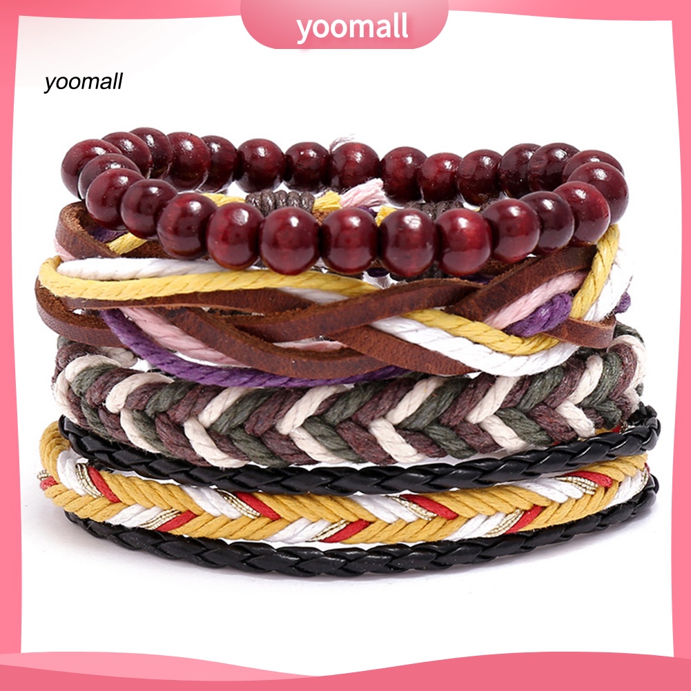 Set 4 Vòng Tay Bện Dây Giả Da Thời Trang Cho Nam