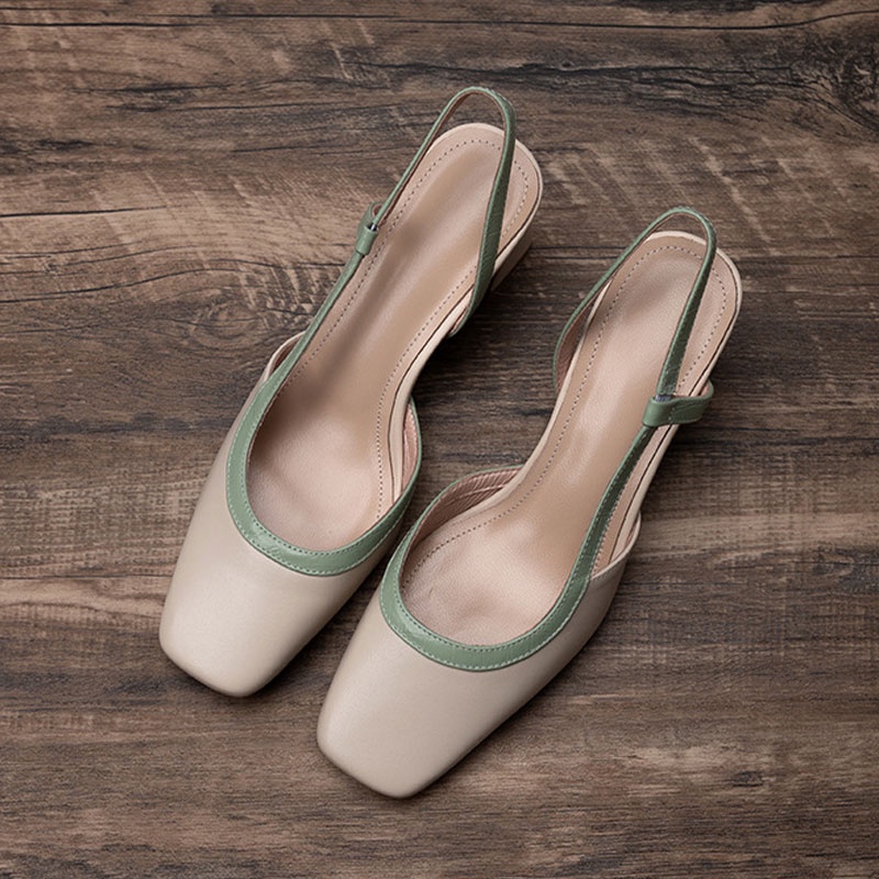 Xăng đan Cao Gót Mũi Vuông Hở Lưng Phong Cách Âu Mỹ