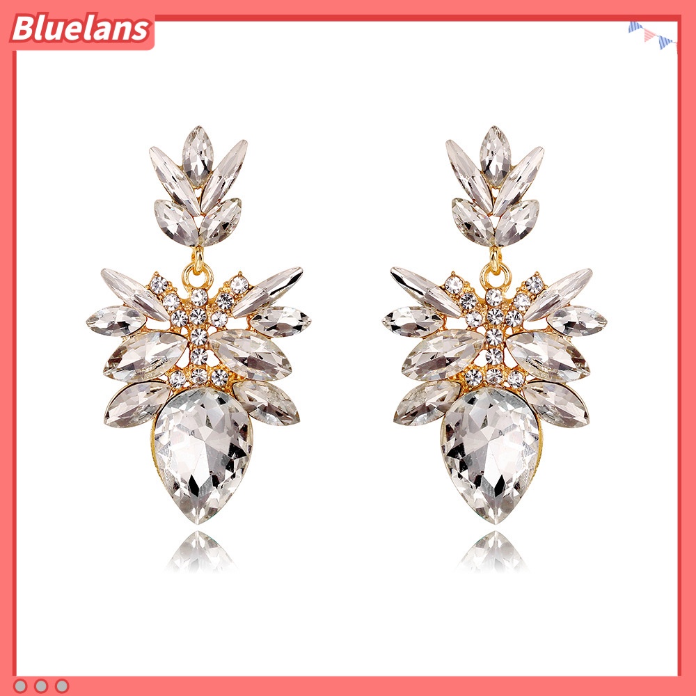 [BLS] Bông Tai Hình Hoa Lá Đính Kim Cương Pha Lê Sang Trọng Phong Cách Âu Mỹ Cho Nữ