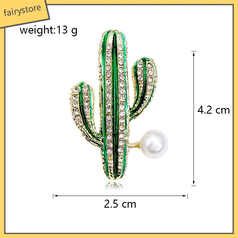 [FTO] Trâm Cài Áo Hình Cây Xương Rồng Đính Kim Cương Giả Và Ngọc Trai Thời Trang Sáng Tạo