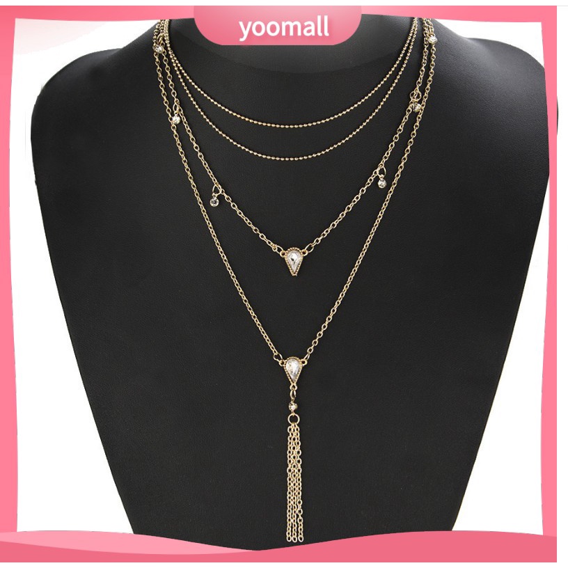 Vòng cổ Nhiều Lớp Đính Đá Tua Rua Thời Trang