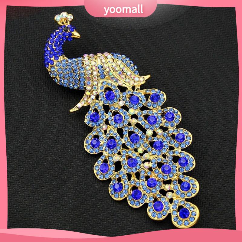 [YM] Trâm Cài Áo Hình Con Công Đính Đá Sapphire