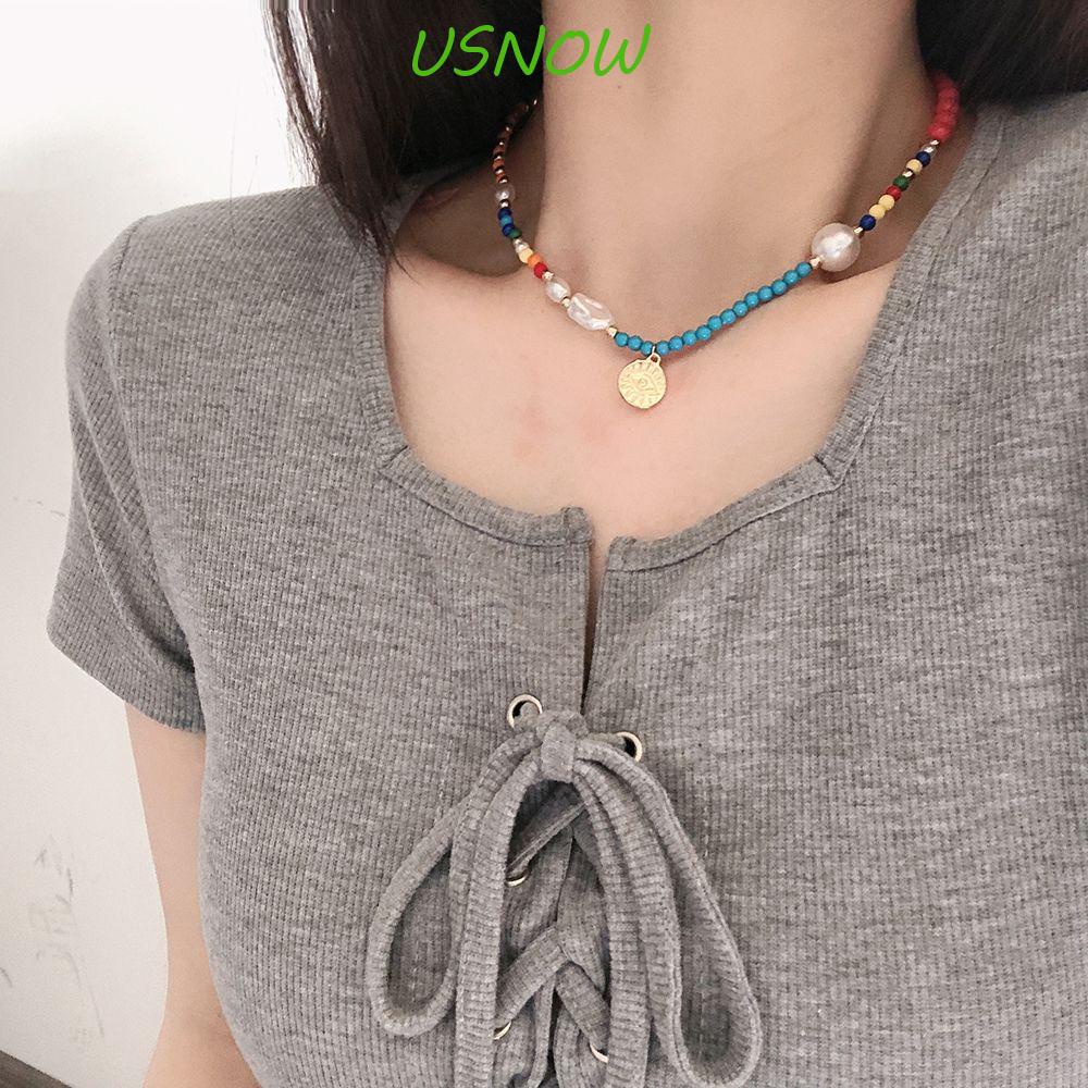 USNOW Vòng cổ Y2K Mặt Cười Nhiều Màu Sắc Phong Cách Hàn Quốc Đơn Giản Cho Nữ