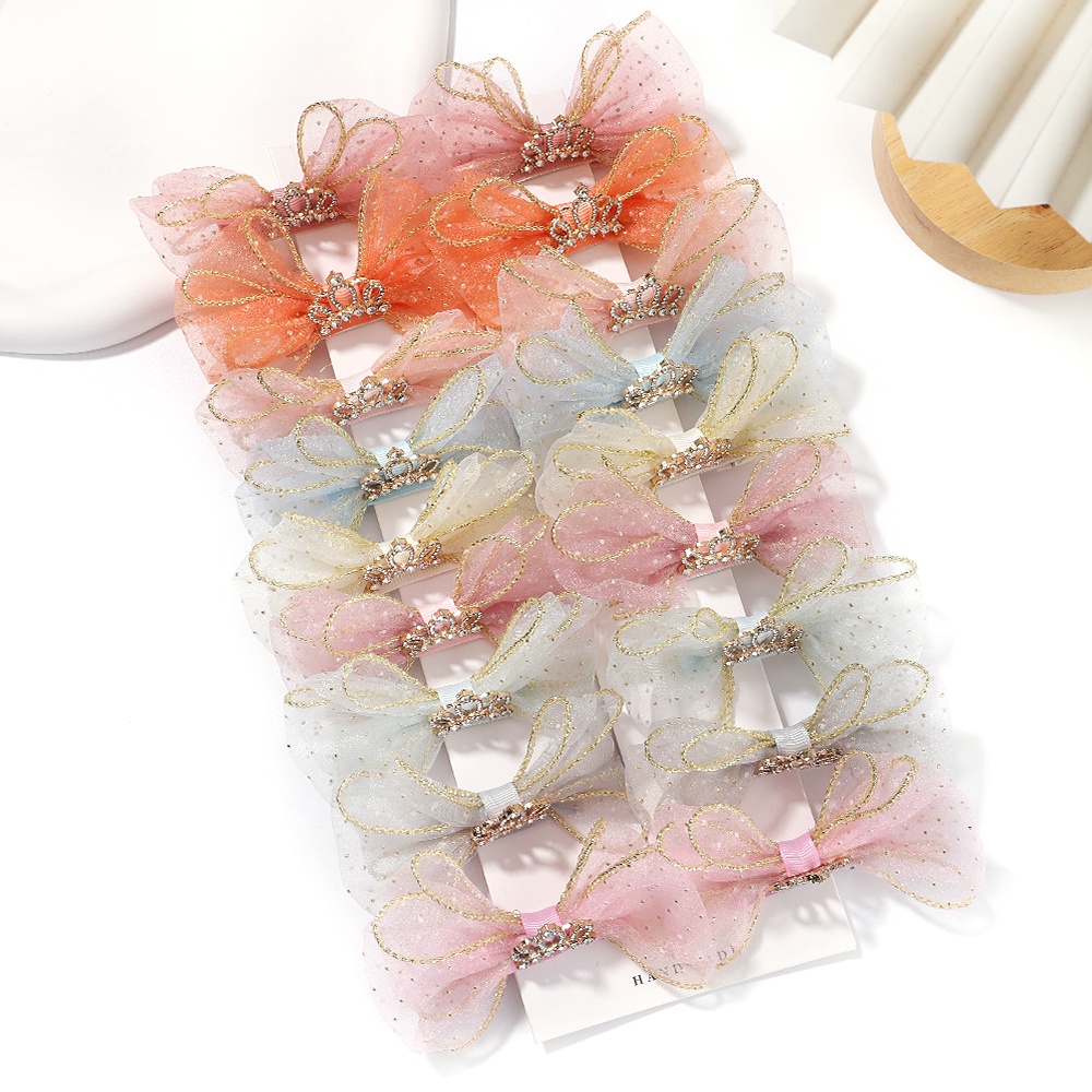 2 Kẹp tóc RAINBOW BOWS hình vương miện công chúa chất liệu chiffon cho bé gái