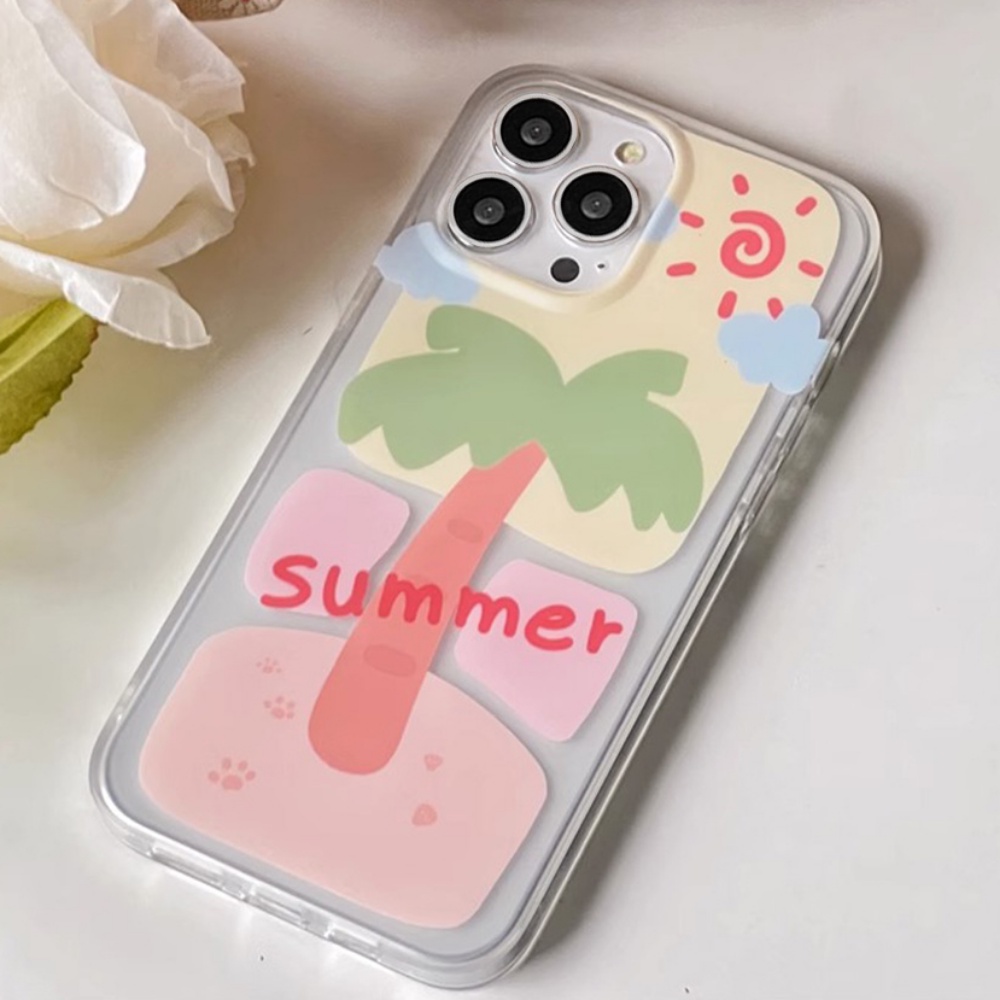 Ốp Điện Thoại TPU Mềm Siêu Mỏng Trong Suốt Họa Tiết Cây Dừa Cho IPhone 14 13 12 11 Pro Max X XR 8 7 Plus