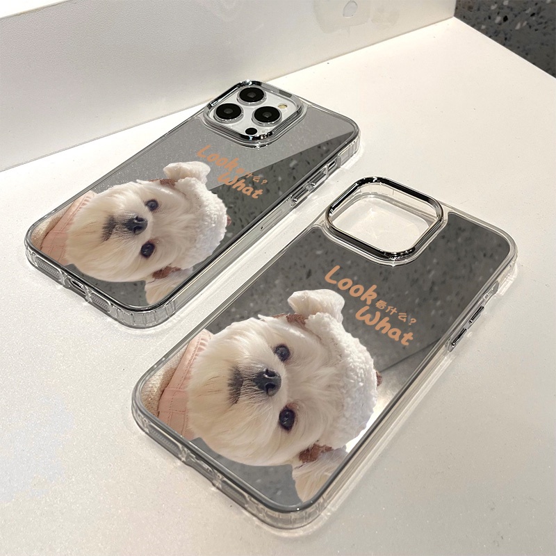 Ốp Điện Thoại Tráng Gương Hình Chú Chó Dễ Thương Cho IPhone 11 12 13 14 12Pro 13Pro 14Pro Pro Max XR X XS Max