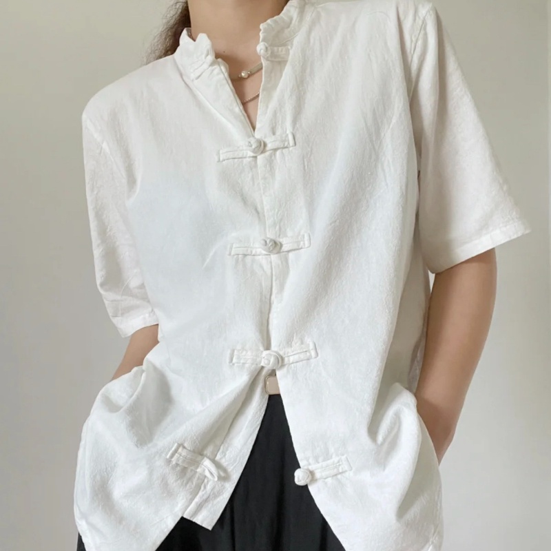 Áo Khoác Cardigan Cotton Lanh Cài Khóa Màu Trắng Phong Cách Trung Hoa Cổ Điển Thời Trang Mùa Hè Hàng Mới Dành Cho Bạn Nữ Thiền Định JJ