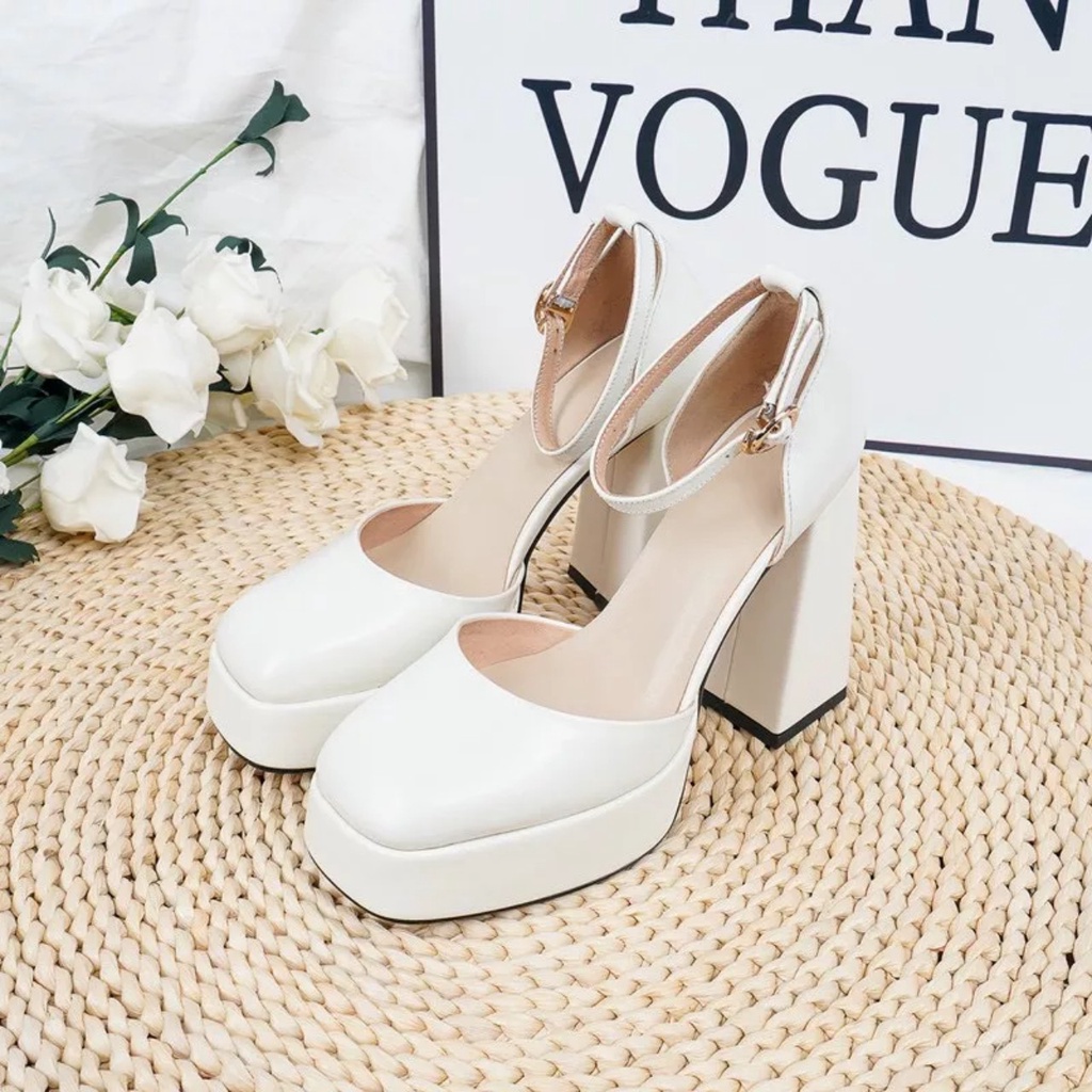 Giày Mary Jane Cao Gót Đế Dầy  Giày Cao Gót 12p Lolita Đế Đúp Siêu Tôn Dáng