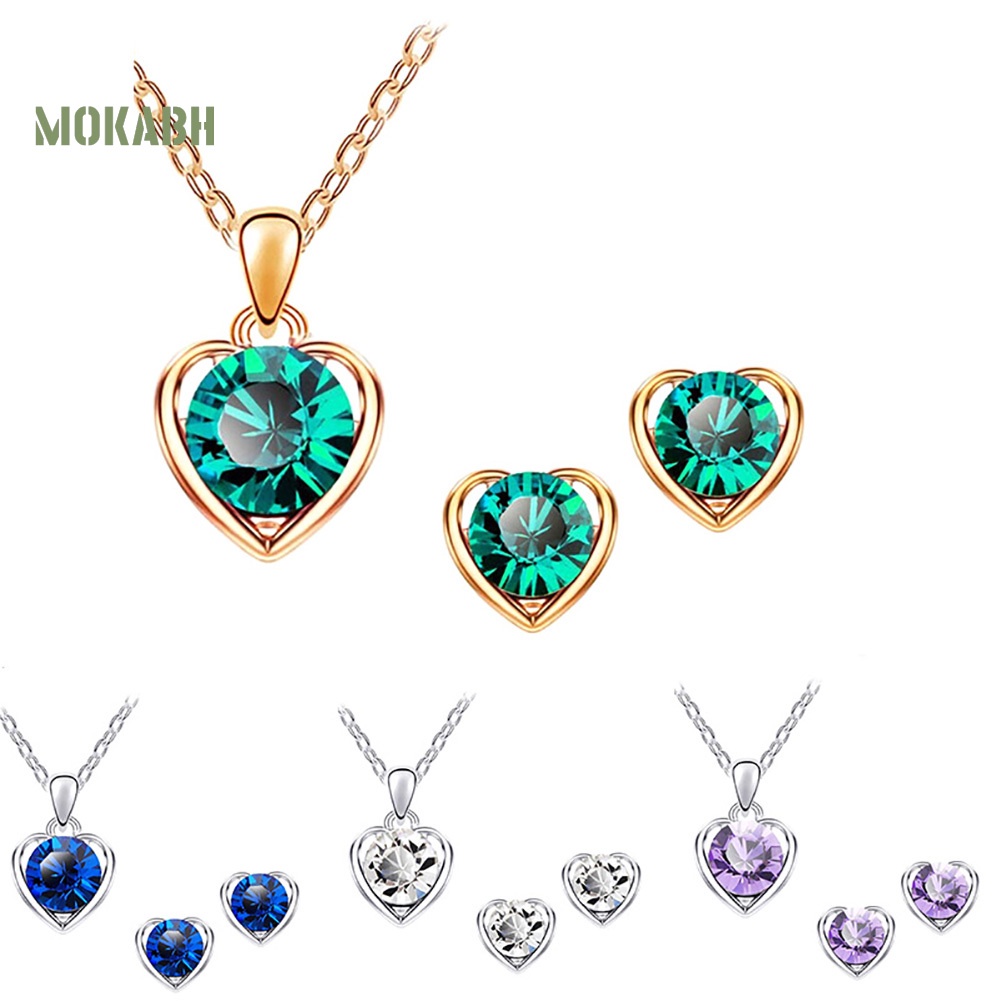 [Mok Abh] Set Vòng cổ Và Bông Tai Hình Trái Tim Có Đính Đá