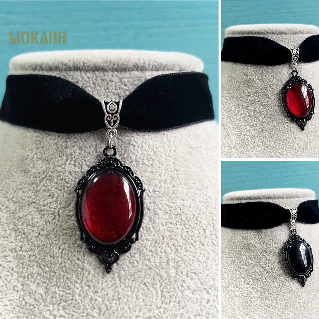 [Mok Abh] Vòng Cổ Choker Dây Nhung Mặt Hình Giọt Nước Phong Cách Gothic Cổ Điển Có Thể Điều Chỉnh Kích Cỡ