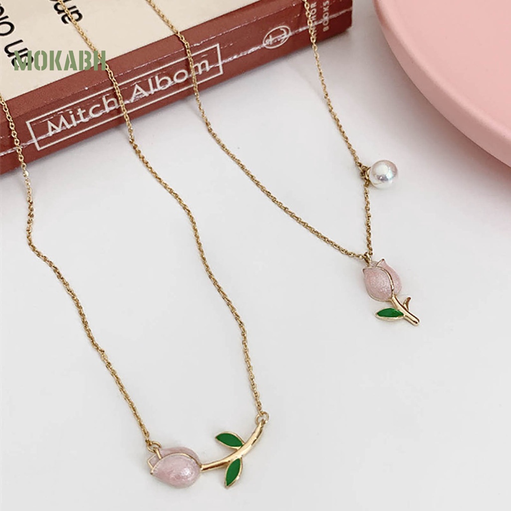 Vòng cổ Mặt Hình Hoa Tulip Đính Ngọc Trai Nhân Tạo Phong Cách Vintage Thanh Lịch