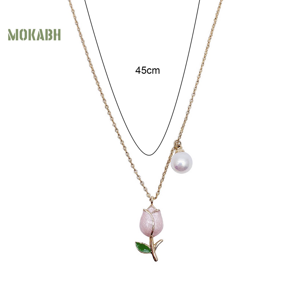 Vòng cổ Mặt Hình Hoa Tulip Đính Ngọc Trai Nhân Tạo Phong Cách Vintage Thanh Lịch