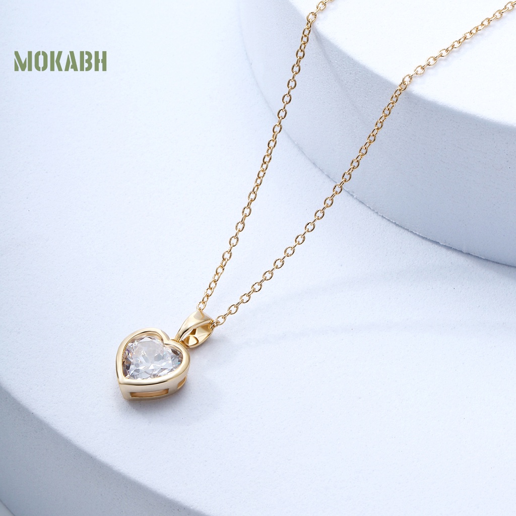 [Mok Abh] Vòng cổ Mặt Hình Trái Tim Bằng Đồng Đính Đá Zircon Thanh Lịch