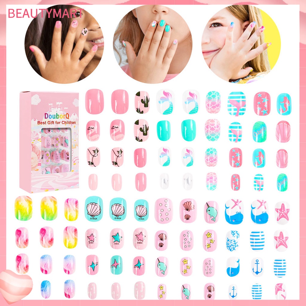 Set 84 / 7 Tấm Móng Tay Giả Che Phủ Toàn Diện Tháo Rời Được Nhiều Màu Dễ Thương Dành Cho Trẻ Em