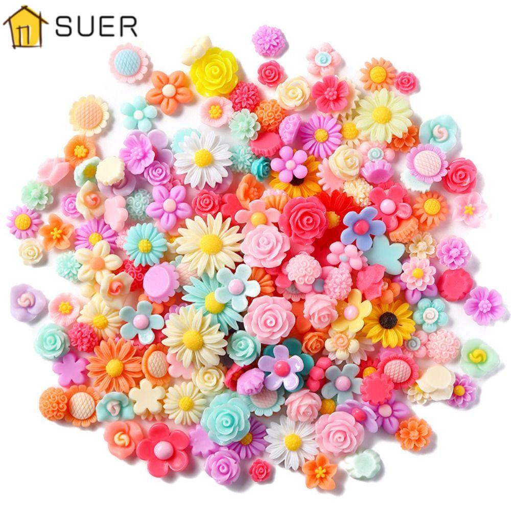 SUENIN Set 100 Hoa Cúc Nhựa Mini Nhiều Màu Sắc Dùng Để Trang Trí Đồ Trang Sức Thủ Công
