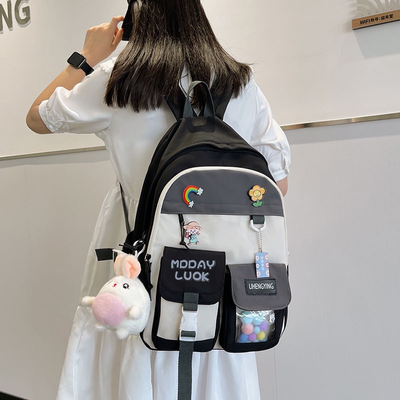 Small fresh schoolbag female Korean version high school junior high school students ins campus simple backpack large-capacity backpack