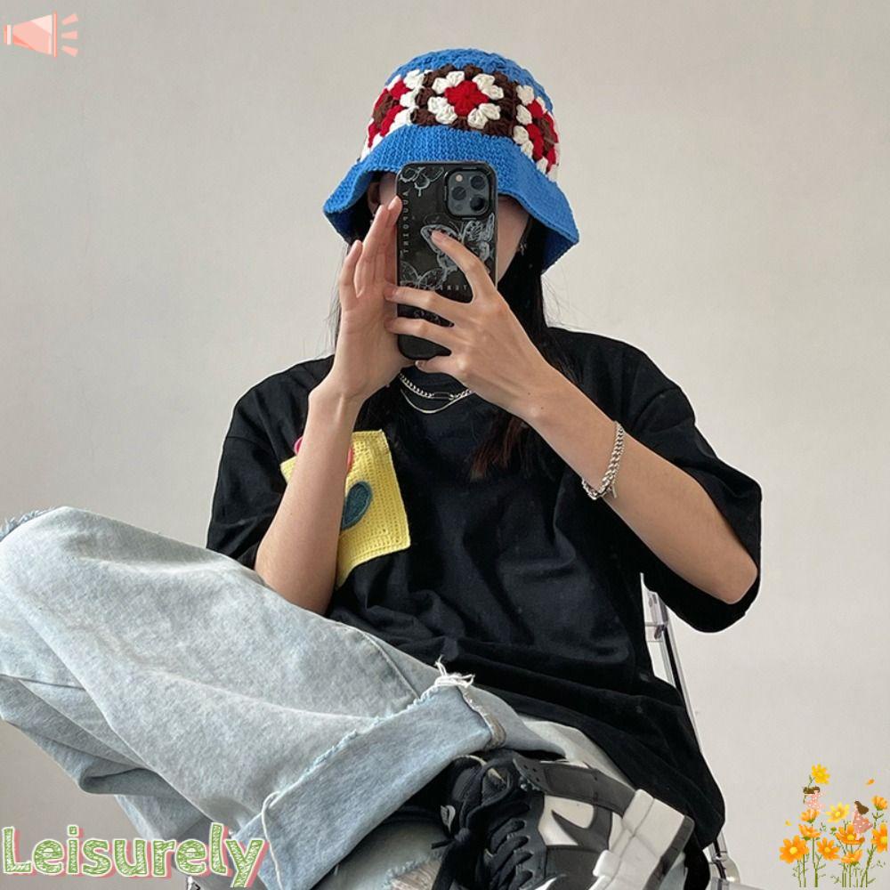 LEILY Mũ Bucket Hoạ Tiết Hoa Phong Cách Retro