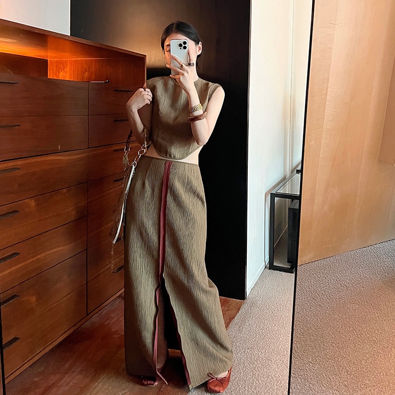 Chân Váy Xẻ Tà Lưng Cao Phong Cách Retro Lãng Mạn Cho Nữ