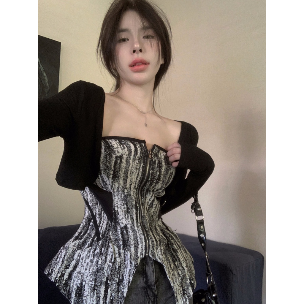 Set Đầm Đen Phong Cách Retro Mỹ + Khăn Choàng Cổ Thời Trang Cao Cấp Cho Nữ Y2K