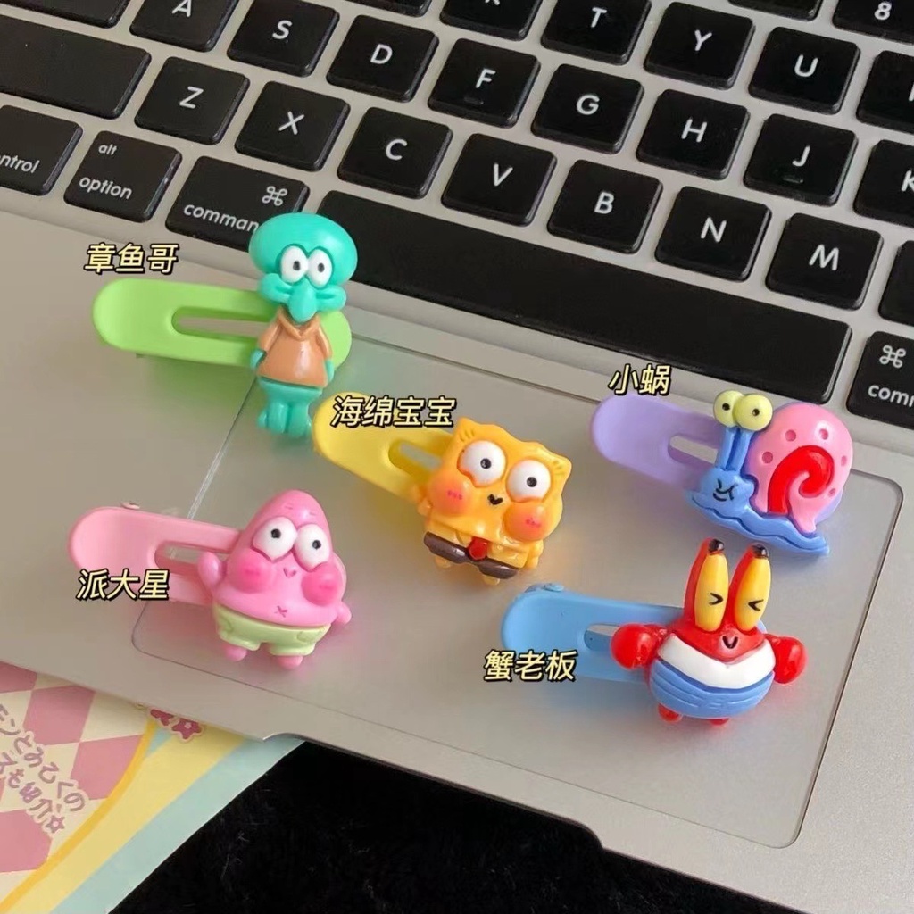 Kẹp Tóc Hình SpongeBob / Ngôi Sao / Trái Tim Nhỏ Dễ Thương Thời Trang Mùa Hè Cho Nữ Thẻ