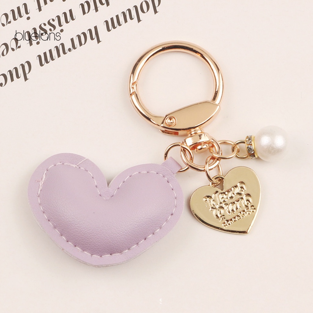 Móc Khóa Da Giả Khắc Chữ Đính Ngọc Trai Thời Trang