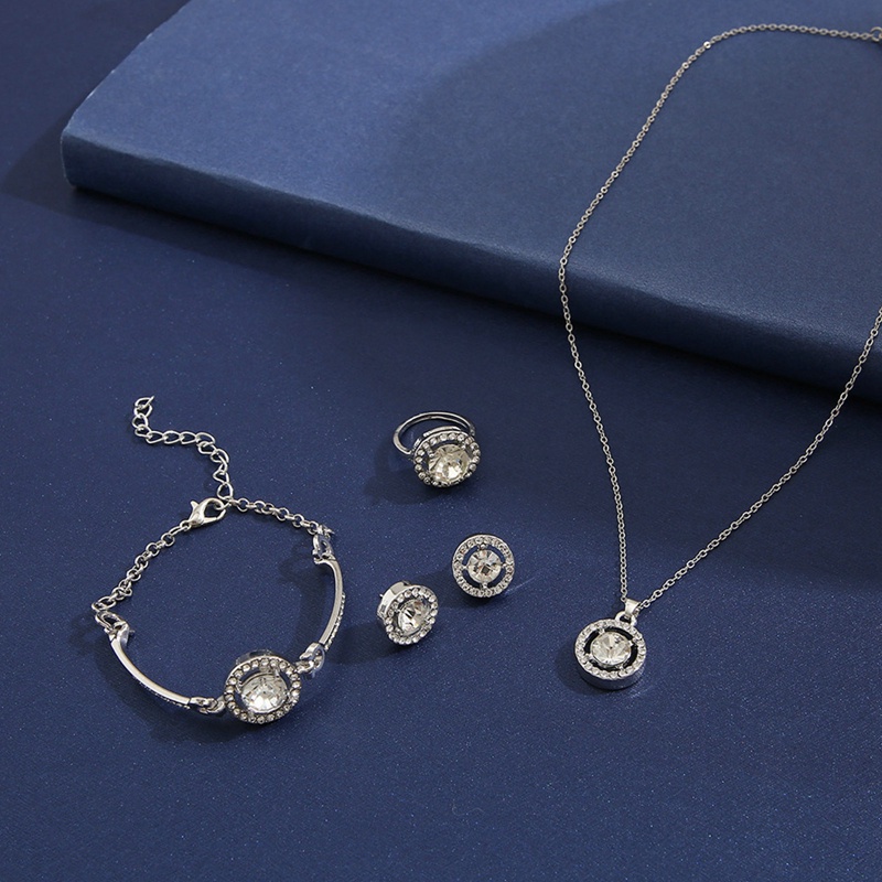 Ygt Bộ Trang Sức Vòng cổ / Nhẫn / Vòng Tay Mạ Bạc Đính Đá Zircon Tinh Tế Cho Nữ
