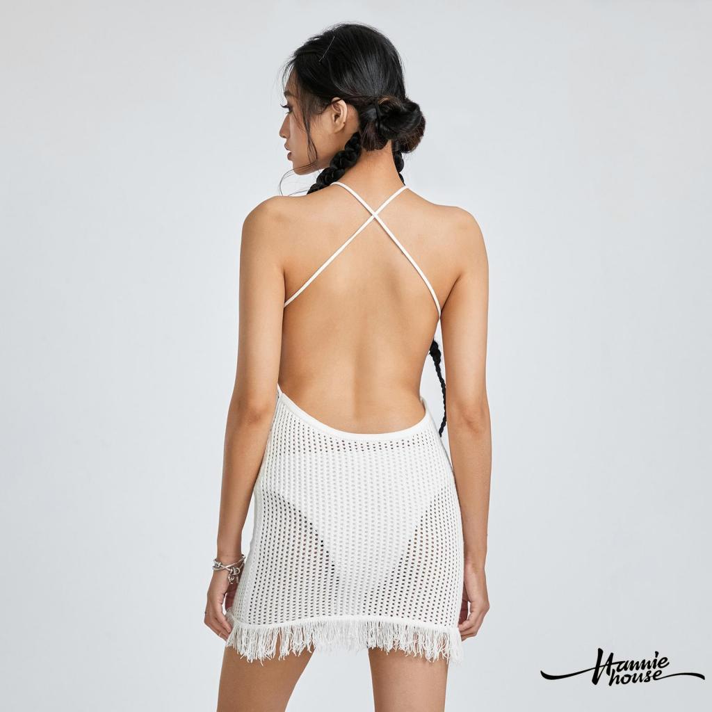 Hannie-đầm Hai Dây Dệt Kim Phối Tua Rua Giản Dị Mùa Hè Cho Nữ