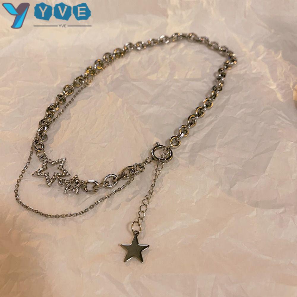 YVE Vòng Cổ Choker Y2k Nhiều Lớp Tua Rua Hình Ngôi Sao Lấp Lánh Bằng Hợp Kim Màu Bạc Hàng Mới Dành Cho Bạn Nữ