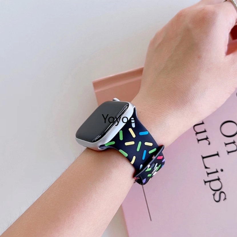 Dây Đeo Silicon Màu Cầu Vồng Thoáng Khí 41mm 45mm 40mm 44mm 38mm 42mm Cho iWatch Serie 8 7 SE 6 5 3 Ultra 49mm