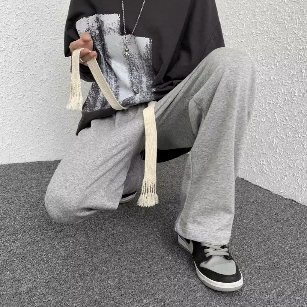 Quần Dài Thể Thao Ống Rộng Màu Sắc Đơn Giản Phối Dây Rút Thời Trang Cá Tính Cho Nam