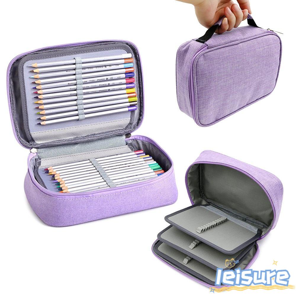 LEISURE Túi Đựng Bút Bằng Vải Canvas Cỡ Lớn Có Khóa Kéo Tiện Dụng Giá Đỡ