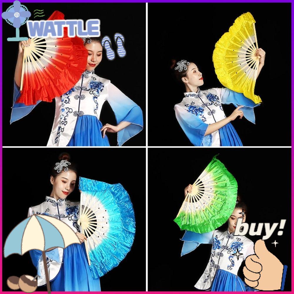 Quạt Múa Bụng Bằng Lụa Hình Chim Công Màu Đỏ / Xanh Lá / Vàng Hồng Dành Cho Bạn Nữ