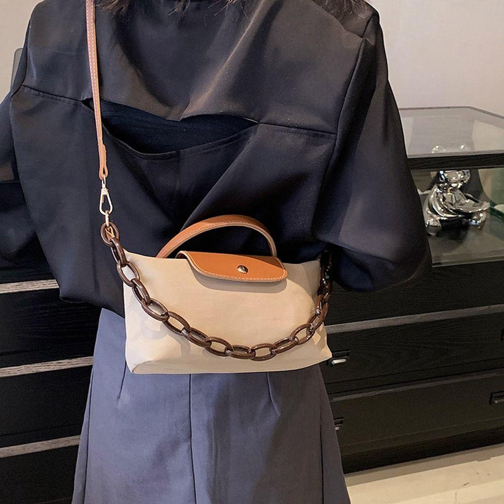 Túi Đeo Chéo Da PU Nylon Sức Chứa Lớn Kèm Dây Đeo Sợi Xích Thời Trang Cho Nữ