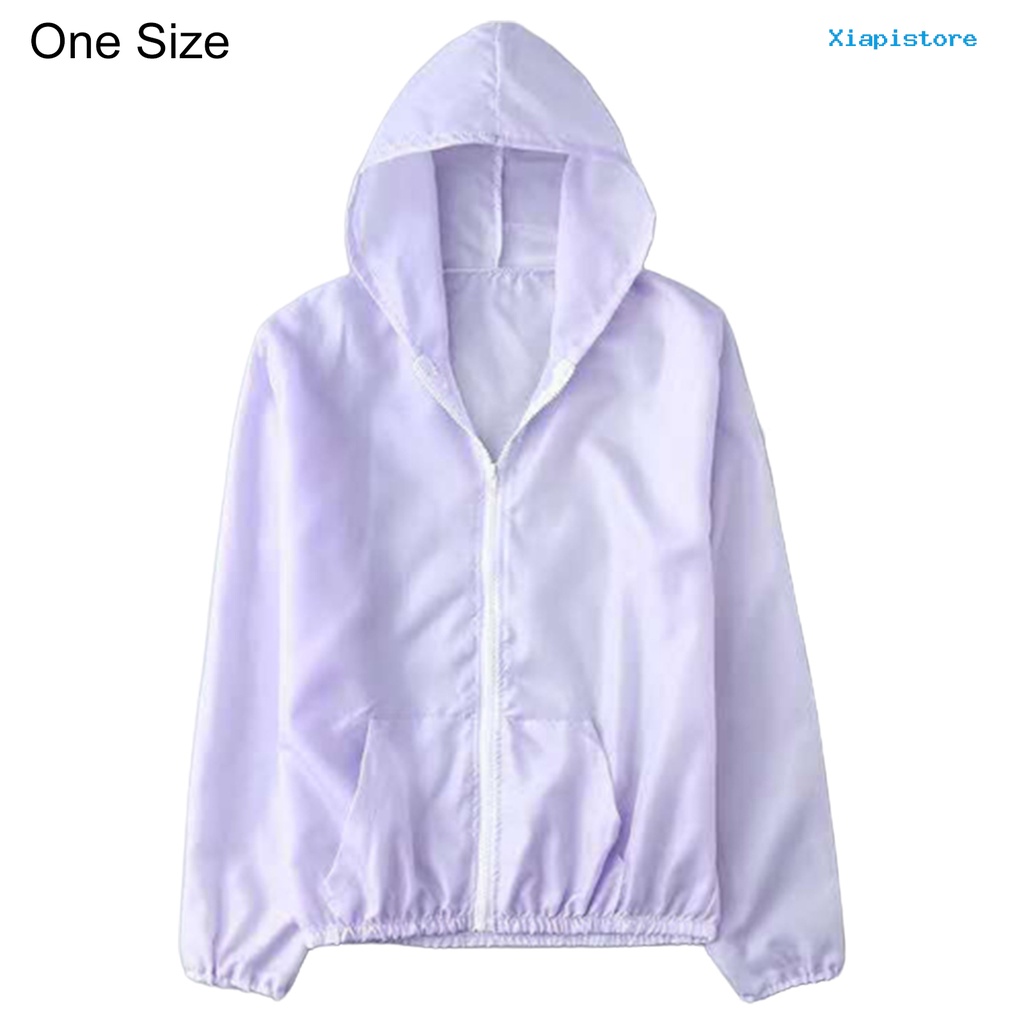 [XI] Áo Khoác Chống Nắng Tay Dài Có Mũ Trùm Đầu Màu Trơn Siêu Mỏng Phối Khóa Kéo Unisex