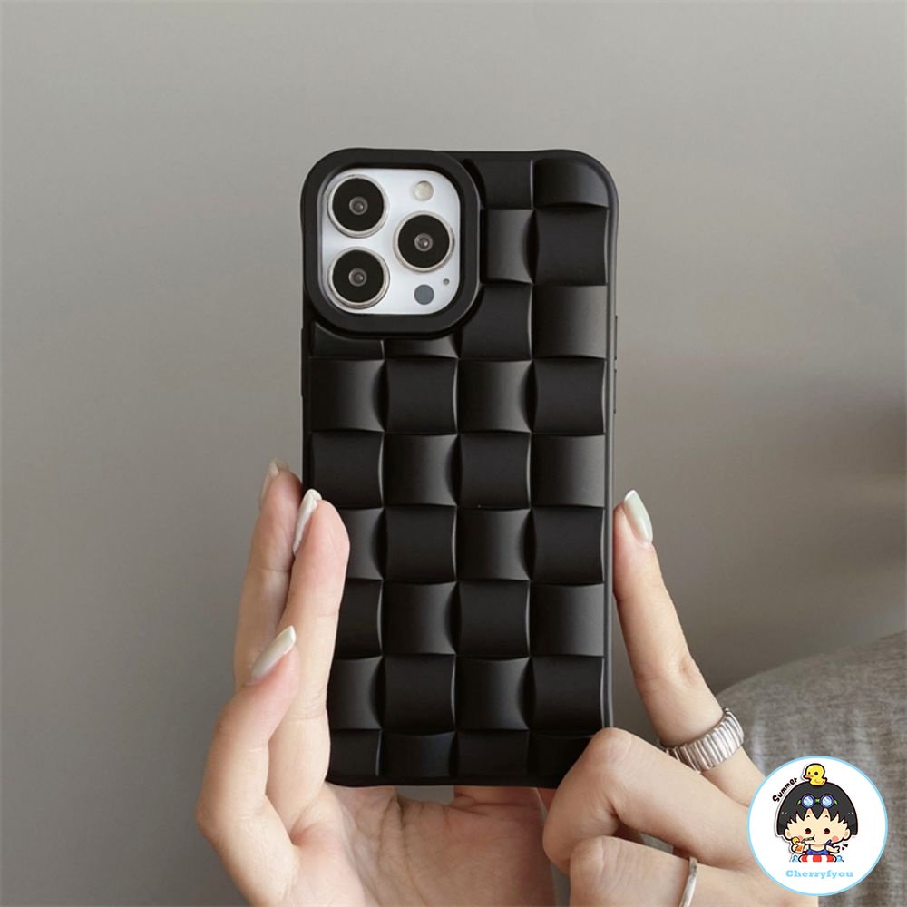 Ốp Điện Thoại TPU Mềm Họa Tiết Đan Chéo Màu Đen Sang Trọng Chống Rơi Cho IPhone 14 13 12 11 Pro Max X XR 8 7 Plus