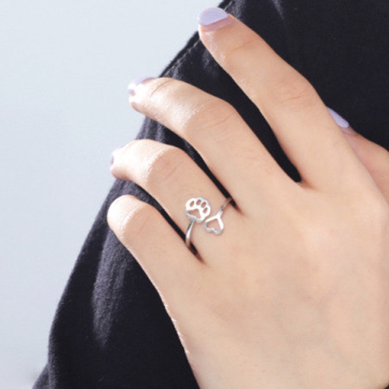 Ygt Nhẫn Thép Không Gỉ Hình Dấu Chân Chó / Mèo Dễ Thương Có Thể Điều Chỉnh Kích Cỡ Dành Cho Nữ