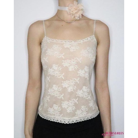 Áo Croptop Hai Dây Phối Ren Xuyên Thấu Thời Trang Mùa Hè Quyến Rũ Cho Nữ