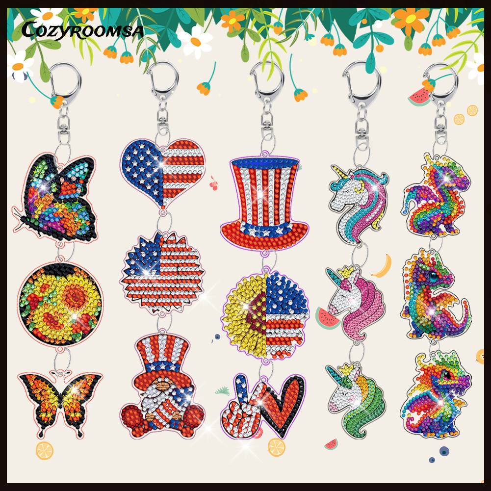 Móc Khóa Hai Mặt Đính Đá Nghệ Thuật DIY Dành Cho Trẻ Em