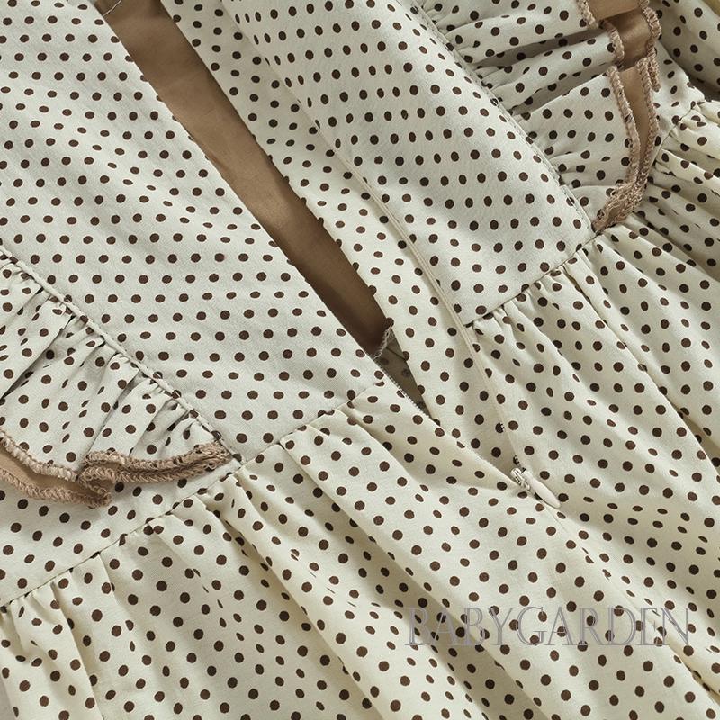 Đầm Tay Dài Cổ Tròn Họa Tiết Chấm Bi Dành Cho Bé Gái 3-7 Tuổi