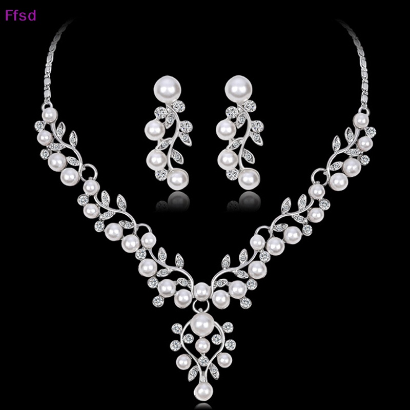 Bộ Vòng cổ + Bông Tai Ngắn Đính Ngọc Trai Giả Thời Trang Dự Tiệc