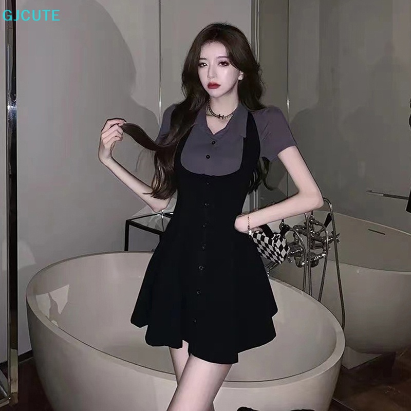 Mfc Đầm Mini Giả Hai Mảnh Tay Ngắn Dáng Chữ A Cho Nữ Sinh Đại Học Hàng Ngày WTD