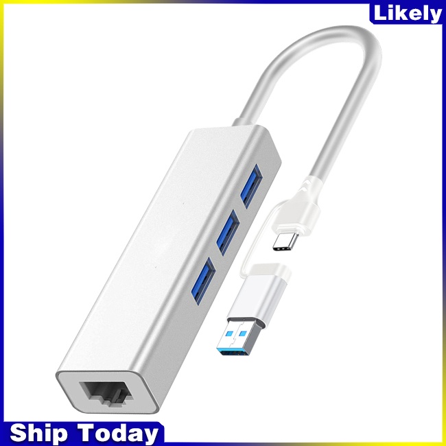 Bộ Chia Cổng Mạng LAN 4 Trong 1 100 / 1000Mbps USB 3.0 Type-C Sang RJ45 Cho Máy Tính Laptop