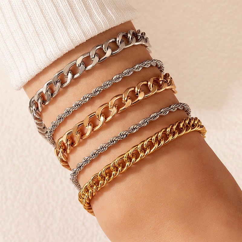 Ygt Set 4 / 5 Vòng Tay Dây Xích Xoắn Bằng Thép Không Gỉ Màu Vàng Kim Làm Quà Tặng Trang Sức Cho Nữ