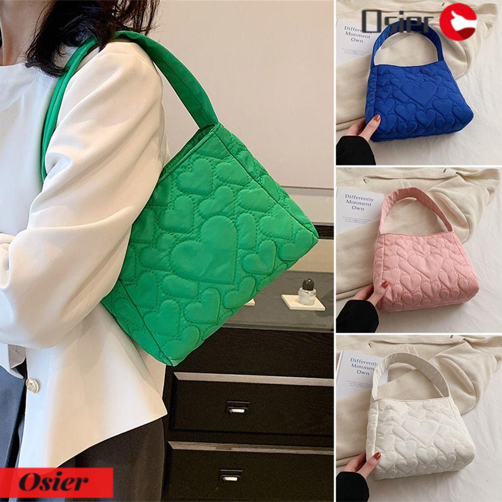 OSIER1 Túi Tote Cotton Đệm Mềm Màu Trơn Họa Tiết Trái Tim Sức Chứa Lớn Hợp Thời Trang Mùa Đông