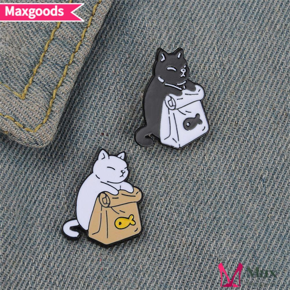 MAXG Trâm Cài Áo Hình Mèo Hoạt Hình Tráng Men