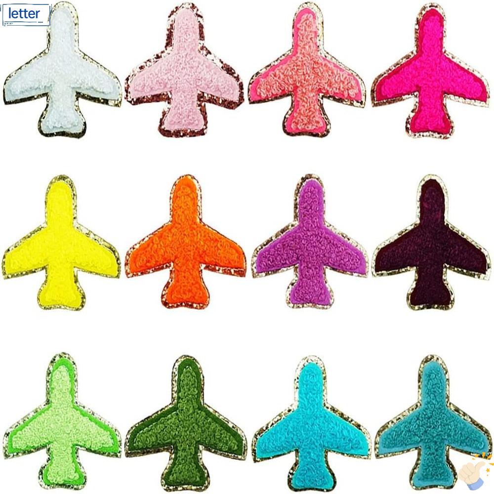 LET Set 12 Miếng Dán Ủi Thêu Hình Máy Bay Hoạt Hình