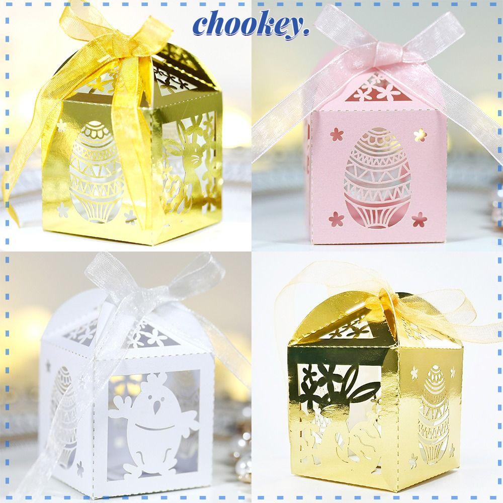 CHOOKEY Set 10 Hộp Giấy Đựng Kẹo Hình Thỏ / Gà Có Ruy Băng