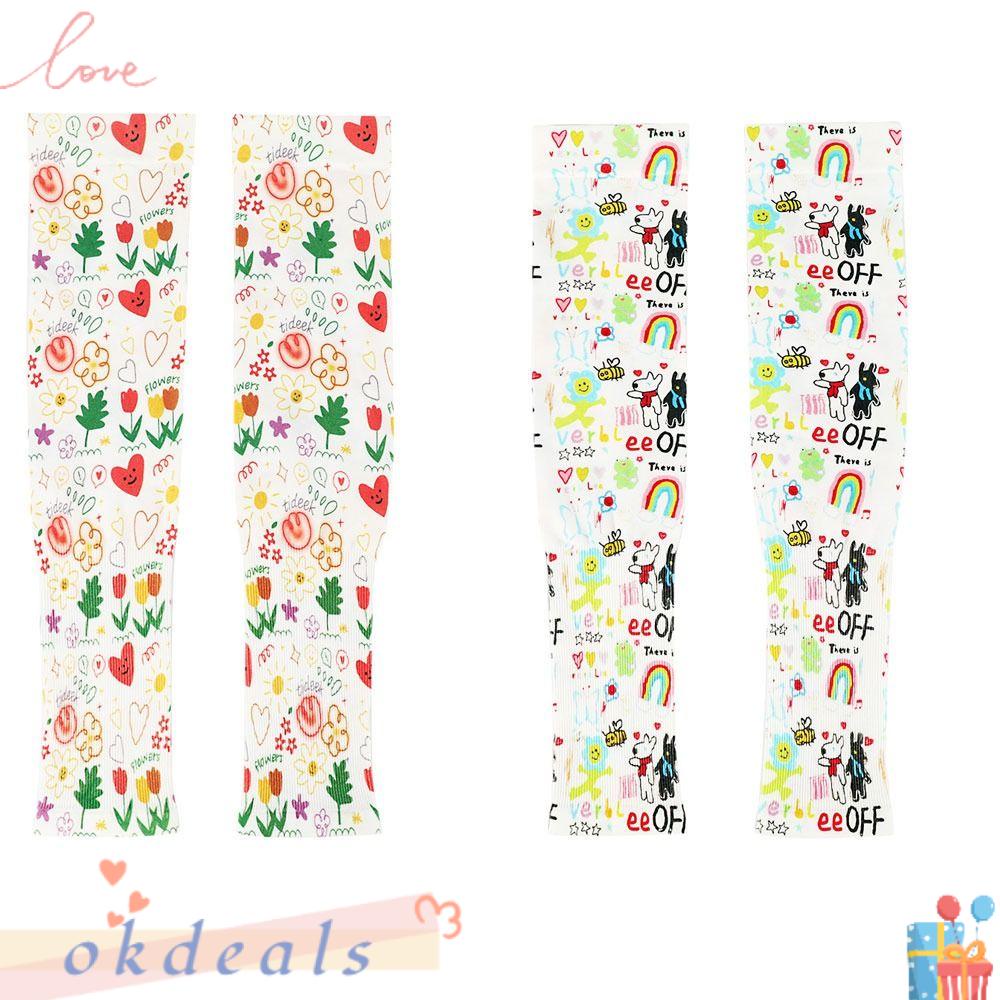 OKDEALS Set 2 Đôi Găng Tay Chống Nắng Bằng Lụa Lạnh In Họa Tiết Hoa Cầu Vồng Bảo Vệ Khi Lái Xe Ngoài Trời