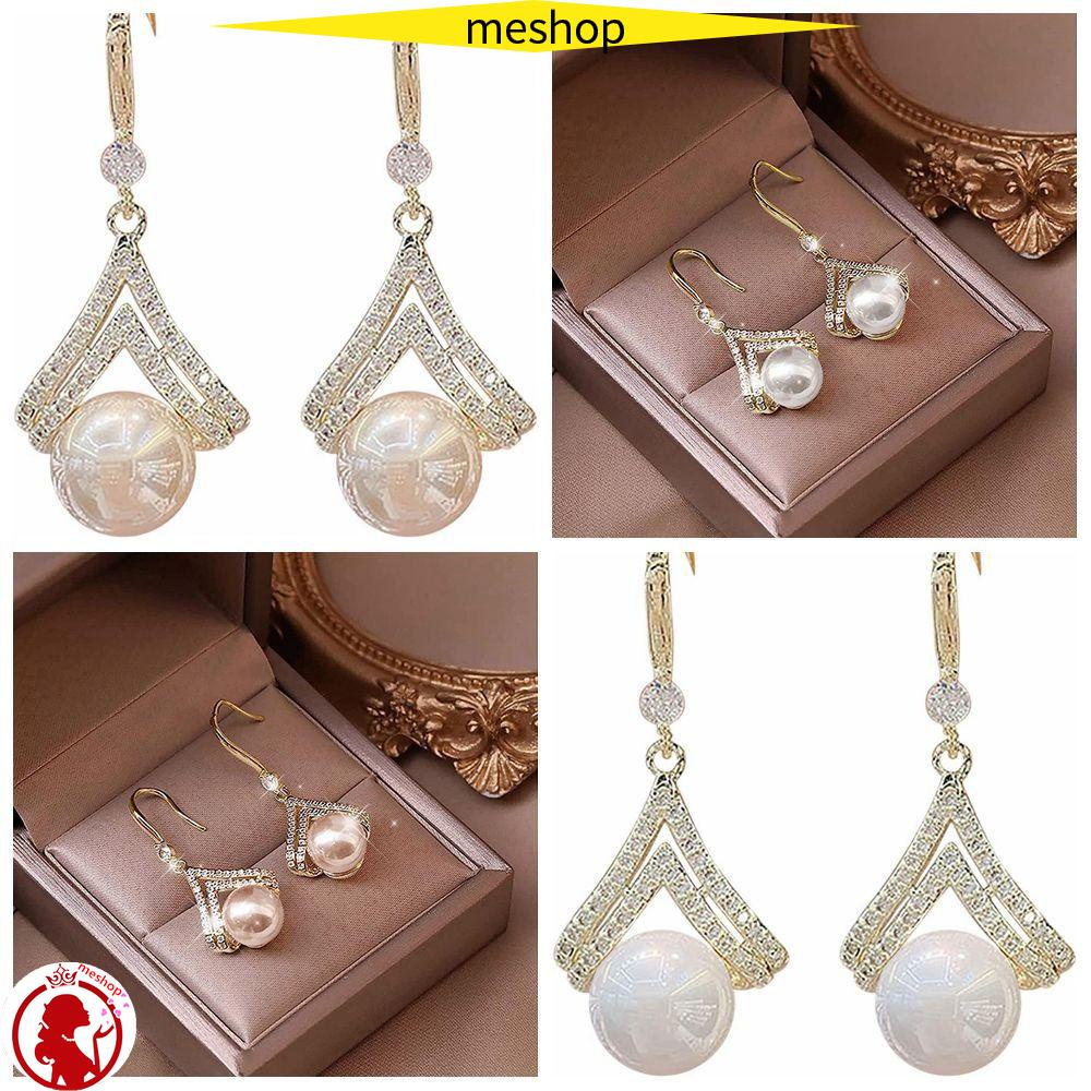 ME Đôi Khuyên Tai Gắn Hạt Ngọc Trai Giả Màu Trắng Thời Trang Dành Cho Nữ